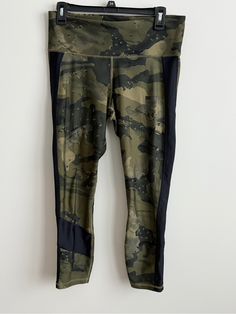Under Armour Ankle Leggings Womens Large Green Army Camouflage USA American Flag